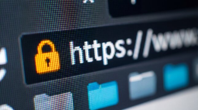 Closeup of a secure website url with a padlock icon on a computer screen