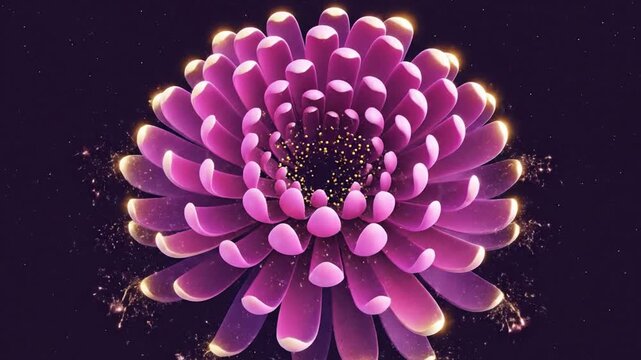 Glowing Pink Chrysanthemum Flower Bloom Macro with Dark Background