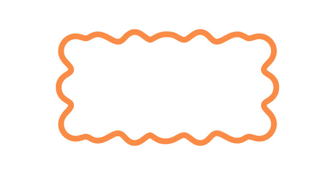 Groovy wavy rectangle frame outline forms a retro border in bold orange. Curvy line with y2k element gives a unique background for abstract or modern graphic compositions.