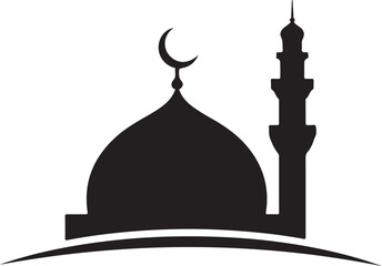 Silhouette of a mosque with crescent ,Islamic mosque and crescent moon silhouette Vector  © Abu