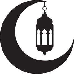 Obraz premium Islamic crescent moon icons with hanging lanterns and stars for ramadan kareem silhouette vector 