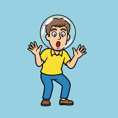 Obraz premium man in bubble cartoon character expressing surprise or fear