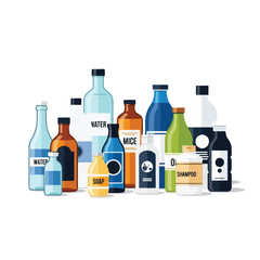 Assorted household and personal care products in bottles and cans