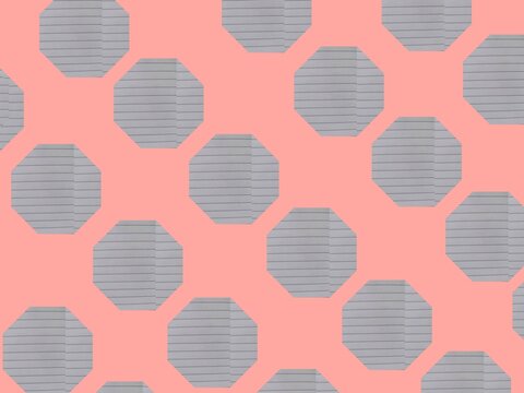 Seamless geometric pattern featuring grey line textured octagons on a soft coral pink background,ideal for wallpaper,fabric,wrapping paper,and modern surface design
