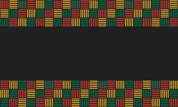 red yellow green abstract geometric shapes on black background, black history month template, juneteenth social network post