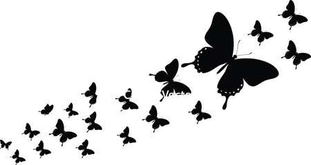 Vector, Illustration, Set, of, Butterfly, Silhouettes, Flying, in, Swarm, for, Nature, Spring, Summer, Decoration, Identity, Branding, and, Professional, Graphic, Design, Projects, Art
