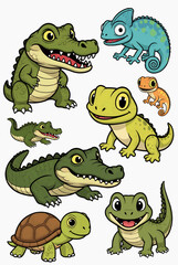 Naklejka premium Vibrant Tropical Reptile and Amphibian Vector Mascot Collection