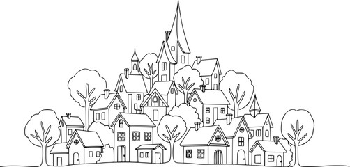 Obraz premium Community of Houses and Trees Outline 