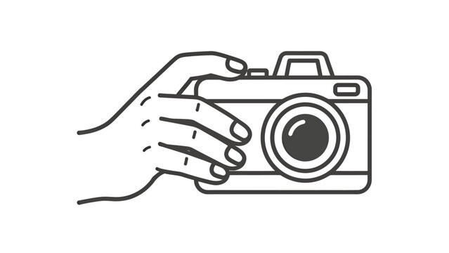Minimal vector illustration of hands holding a camera, a clear depiction of photography and handheld gear.