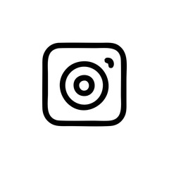 A black and white illustration of a camera icon on a plain background.