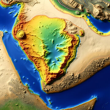Arabia tectonic plate. Elevation and bathymetry