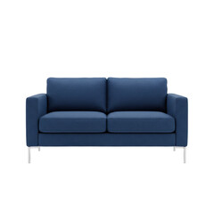 modern cerulean blue two-seater sofa featuring detailed weave texture and geometric design, isolated on a transparent background, commercial product photography concept