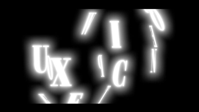 A video showcasing a mesmerizing display of glowing white letters on a black background