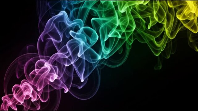 Colorful Smoke Clouds on Black Background.