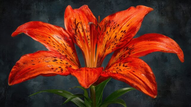 Vibrant Orange Lily Flower with Dramatic Reflexed Petals and Dark Spots on a Moody Background