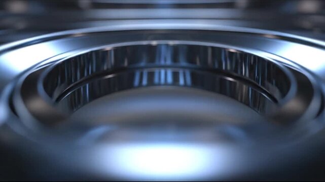 Sleek metal curves and reflections define this abstract industrial detail, emphasizing precision machining and a futuristic aesthetic in cool, dark tones