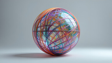 Obraz premium Abstract colorful sphere from thin lines, computer generated. 3d rendering of art backdrop