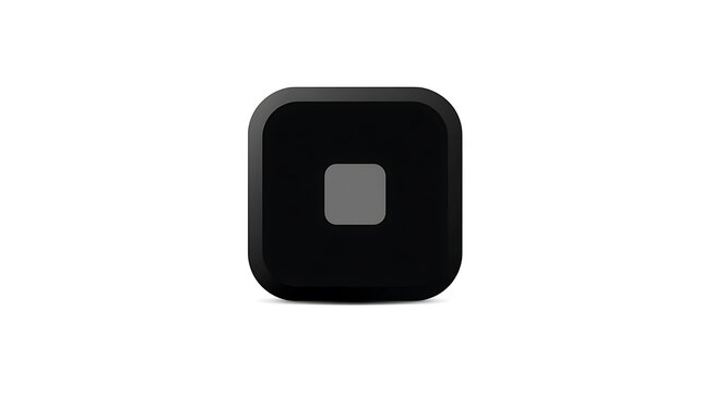 A small black square-shaped electronic device with a gray button in the center. The device has rounded corners and a minimalist design.