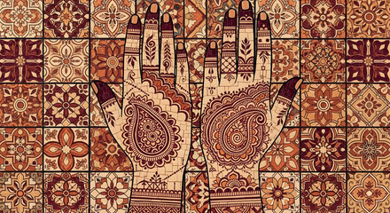 Ornate Hands Pattern in Traditional Moroccan Style with Earthy Tones and Geometric Shapes for Cultural Heritage