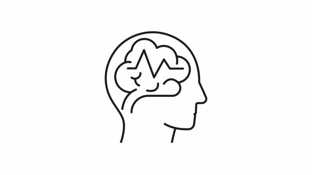 Epilepsy line animation. Epilepsy line animation shows human head and brain with disease representation. Suitable for medical, educational, and awareness projects.