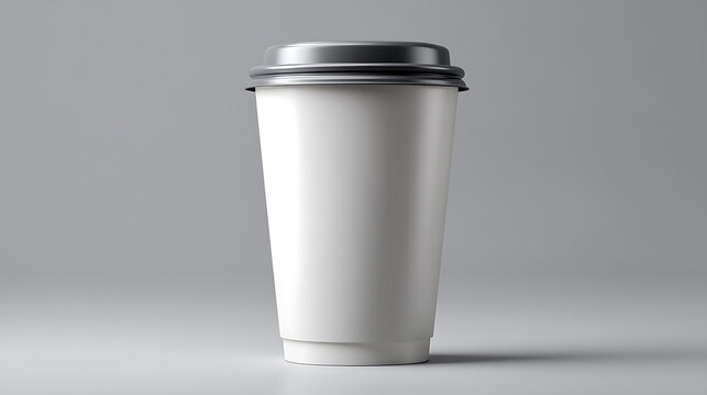 A simple coffee cup with a lid against a neutral backdrop