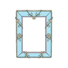 Blue picture frame decorated by flowers illustration