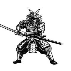 Obraz premium Samurai Warrior in Traditional Armor Holding Sword and Katana