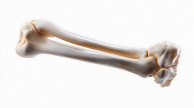Human arm bone, a striking display of human anatomy against a minimalist backdrop