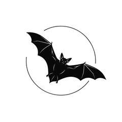 Fototapeta premium Black silhouette of a bat flying in a circle on white background
