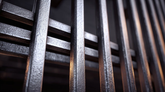 Close-up view of steel bars, symbolizing confinement and restriction. The image evokes a sense of being trapped