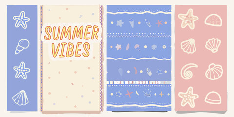 Colorful summer themed banner set with marine life and text © BelaRani