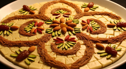 Traditional Indian Sweet Dish with Pistachio and Almond in Vibrant Colors on White Plate for Cultural Celebration