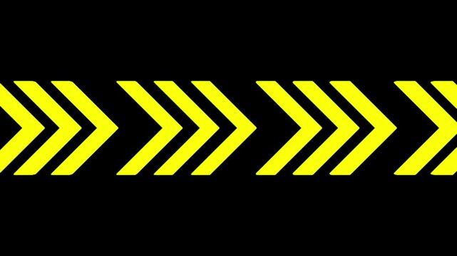 Kinetic Neon Yellow Chevron Arrows Moving Backward on Black Background