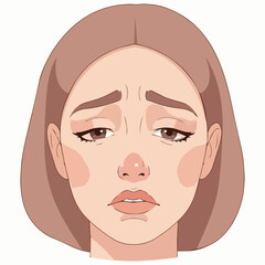 Illustration of a woman's face with a contemplative expression from a direct viewpoint