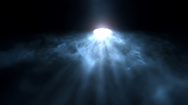 A mysterious light descends, casting ethereal shadows, creating a dramatic, otherworldly ambiance