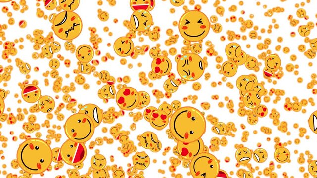 Animated Falling Emoticons and Smileys Over a White Background