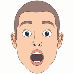 A cartoon man with a shocked expression looking directly at the viewer with a surprised face and wide eyes