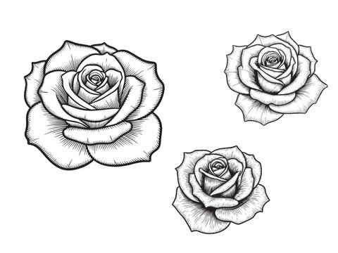 Minimal black rose engraving gothic tattoo design