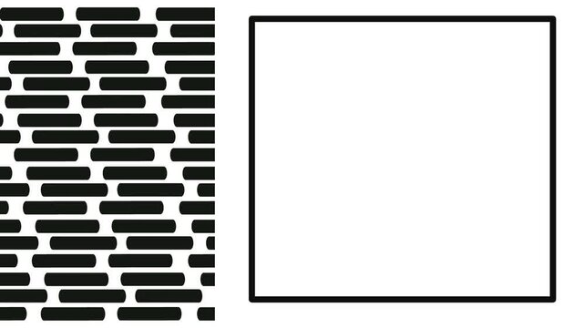 Short stripes in various positions move to the left. Then a frame appears.