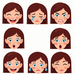 Illustration of various emotional expressions on cartoon faces showcasing different feelings and reactions