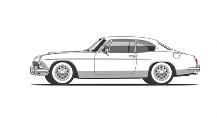 Classic sports car illustration in black and white.