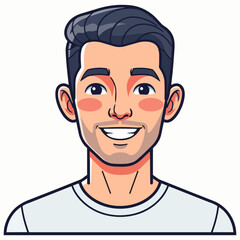 Illustration of a smiling cartoon man with a friendly expression and casual clothing, viewed from the front