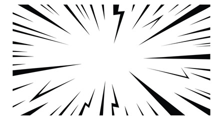 Fototapeta premium Dynamic black and white manga speed lines burst outward from a central white point creating an explosive visual effect