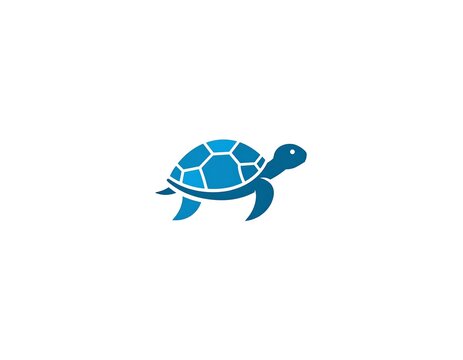 Stylized blue turtle with geometric shell segments, facing right, isolated on white