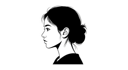Profile portrait of a young woman in black and white sketch style. © Jmotor