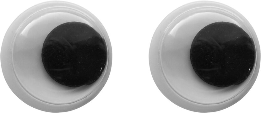Closeup of googly eyes isolated on white background, plastic toy eyes for craft and DIY