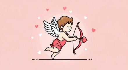 Cute Winged Cupid Drawing Shooting Heart Arrow