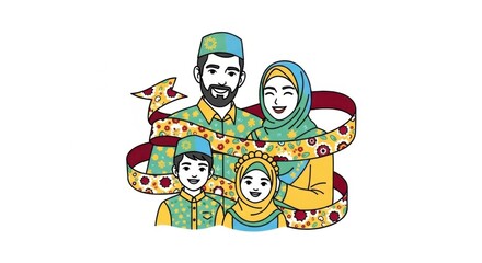 Obraz premium Colorful Muslim Family Portrait with Ribbon