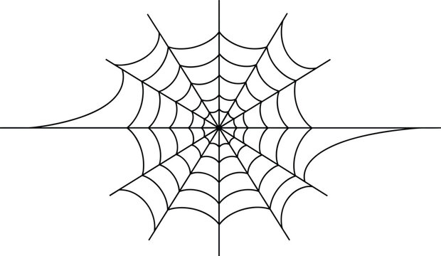 Stylized blue spider web vector illustration with concentric arcs, geometric symmetrical design element, Halloween decoration graphic artwork