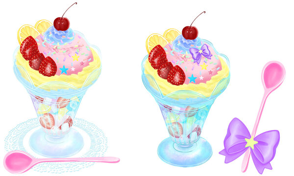 ice cream parfait set★ゆめかわなフルーツアイスクリームパフェとスプーンセット